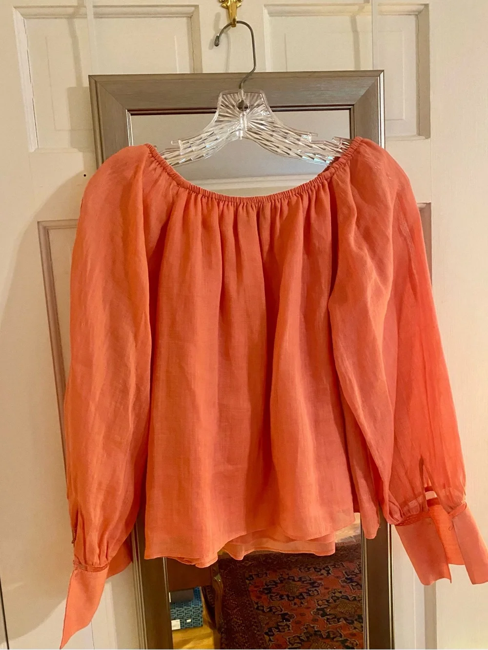 J. Crew Coral Orange Peasant Blouse - Picture 2 of 3